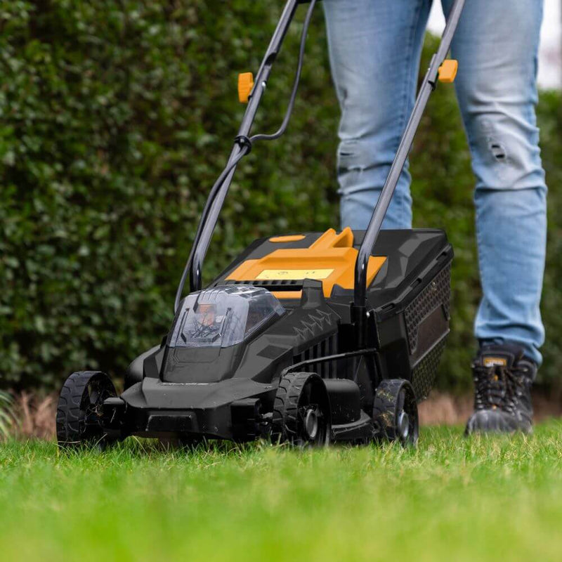 Load image into Gallery viewer, 18V Lawn Mower & Trimmer Set – 2.0Ah + 4.0Ah Batteries & Fast Charger