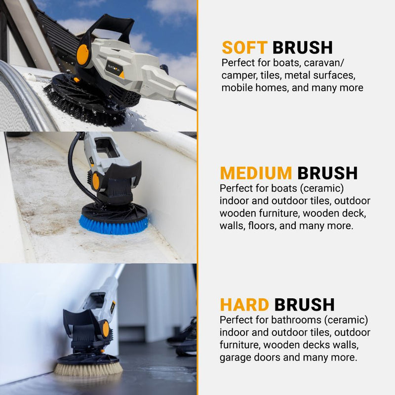 Load image into Gallery viewer, 18V Twin Brush - Cordless Brushless Power Scrubber - Incl. 4.0Ah Battery & Fast Charger + 3 Brushes, Extension Pole and Work Gloves