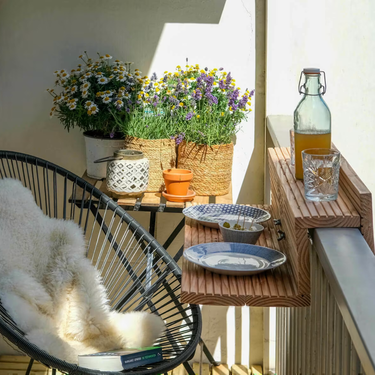 Wooden self-made balcony bar