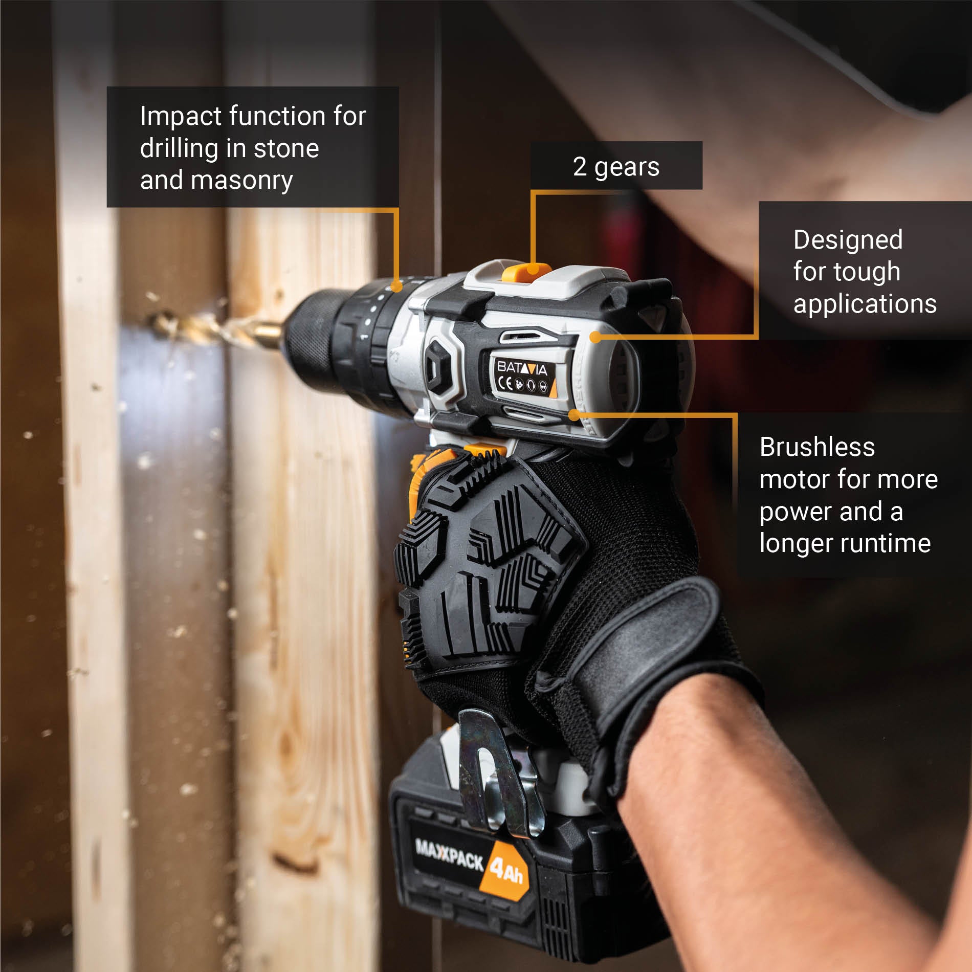 Taladro Combinado Inalámbrico 18V - Incl. 2.0Ah Batería y Cargador