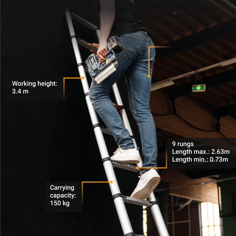 Laad de afbeelding in de Galerijviewer, Giraffe® Air Telescoopladder 2.63M | Met SoftClose &amp; Antislip
