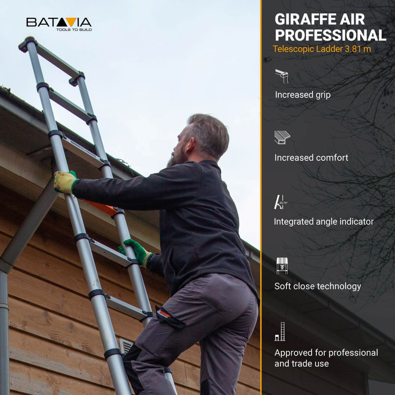 Laden Sie das Bild in Galerie -Viewer, Giraffe Air® Pro Teleskopleiter 3,81m (12 Sprossen) | Mit Winkelanzeige, SoftClose &amp; AntiSlip
