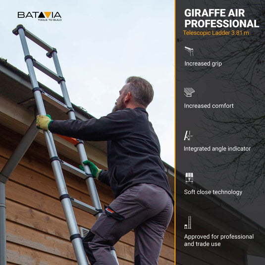 Giraffe® Pro Professionele telescoopladder 3,81 m met hoekindicator, SoftClose & Antislip