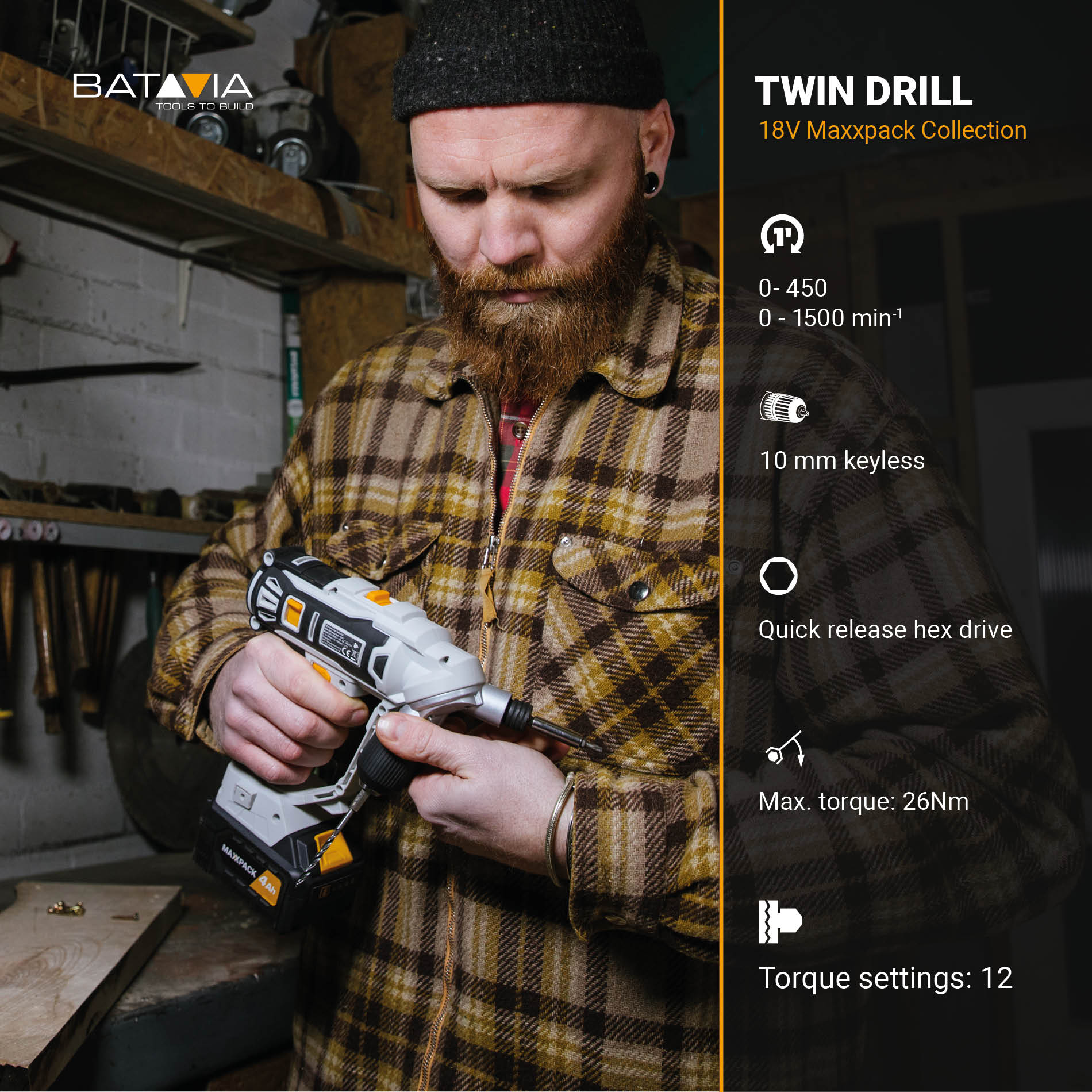 Twin Drill Taladro Atornillador 18V de Batería