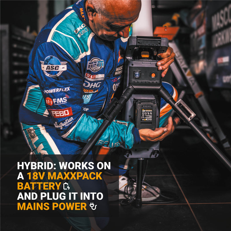 Laden Sie das Bild in Galerie -Viewer, 18V Hybrid-LED-Arbeitsleuchte 360° - Inkl. 2.0 Akku &amp; Ladegerät
