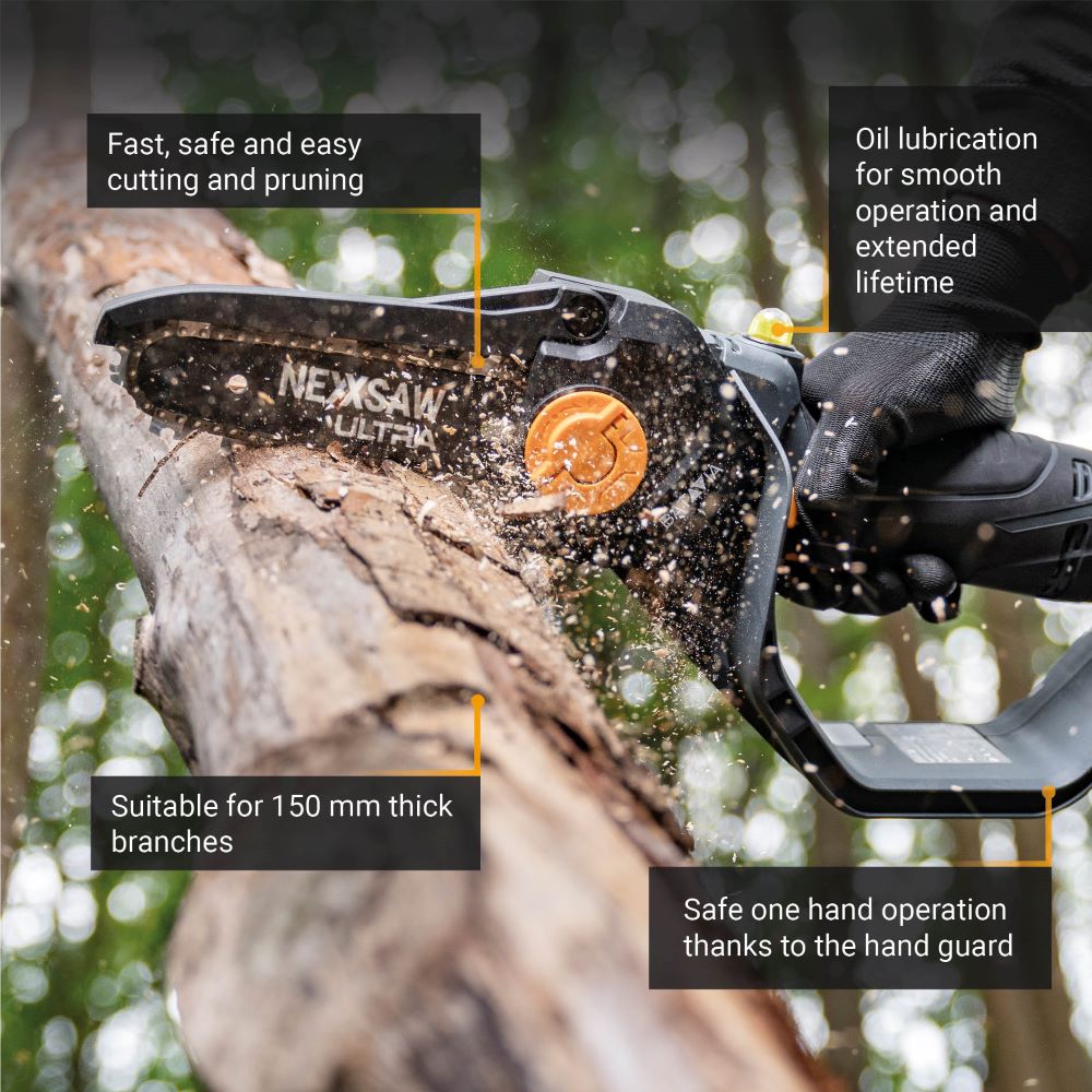 18V Nexxsaw Cordless Brushless One-Hand Chainsaw V3 Ultra 7''