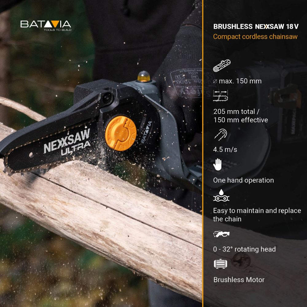 18V Nexxsaw Cordless Brushless One-Hand Chainsaw V3 Ultra 7''