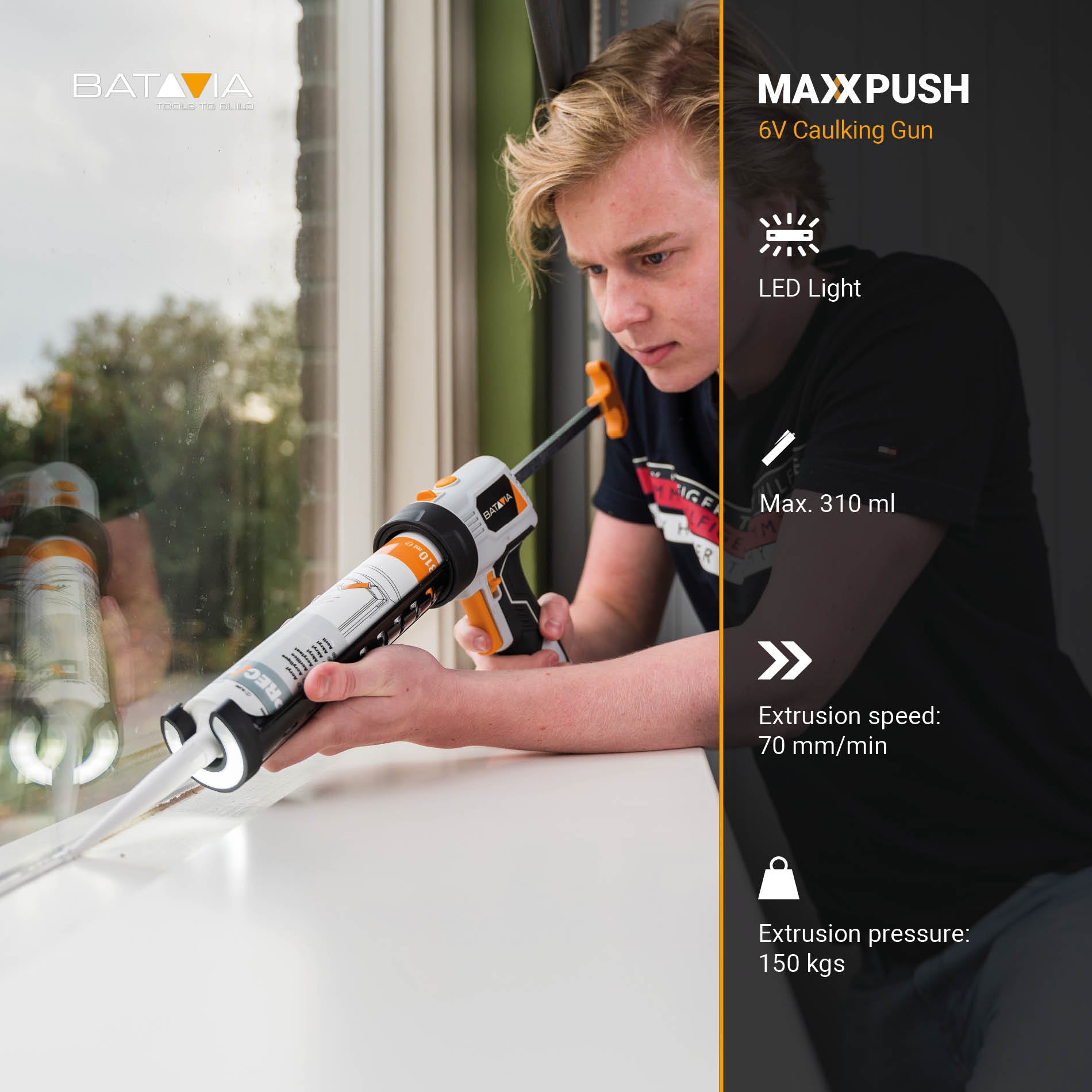 Maxxpush® Pistola de Calafateo LED Inalámbrica de 6V