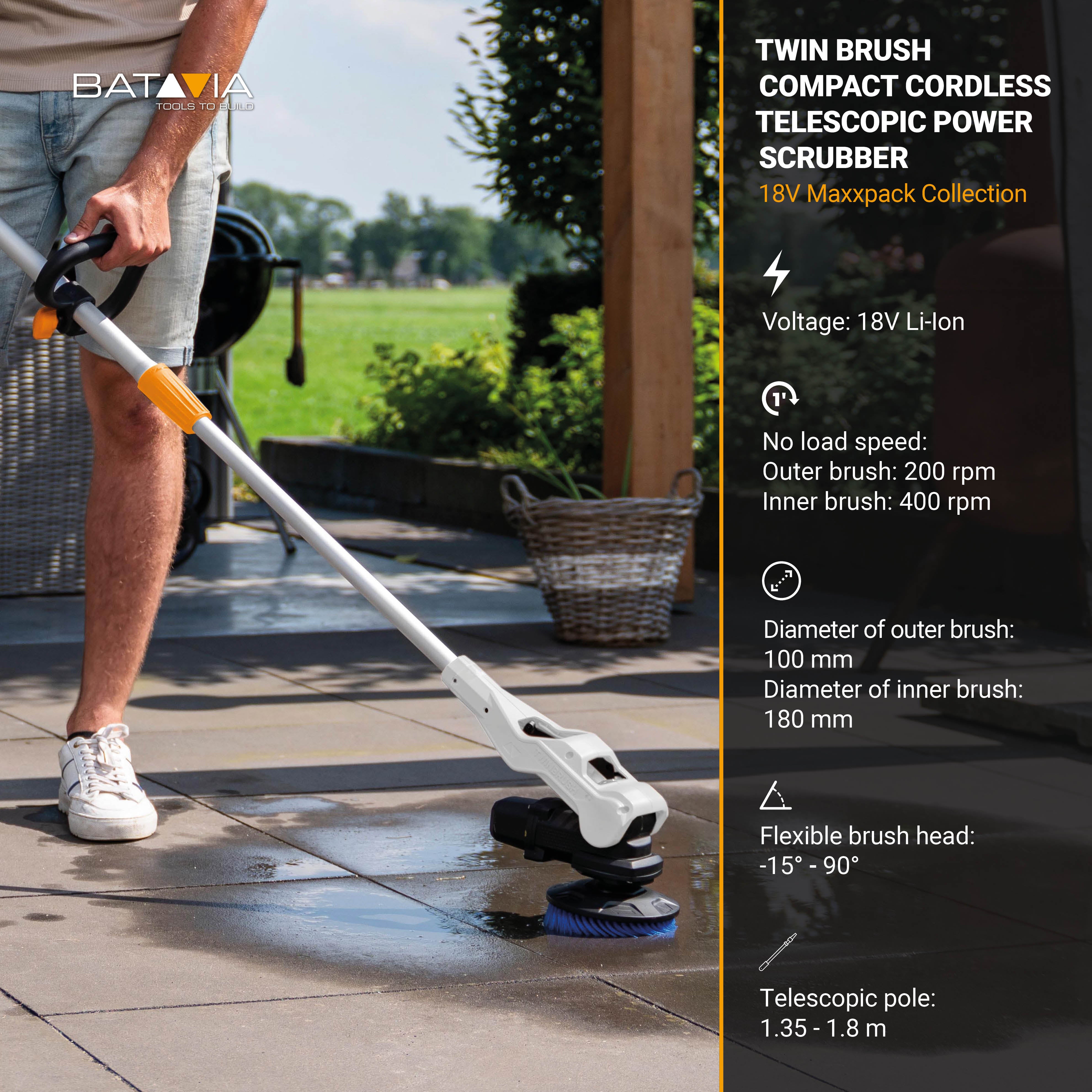 18V Twin Brush Compact Cordless Telescopic Power Scrubber