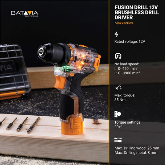 Fusion Drill 12V Brushless trapano avvitatore a batteria - Set con batteria e caricatore