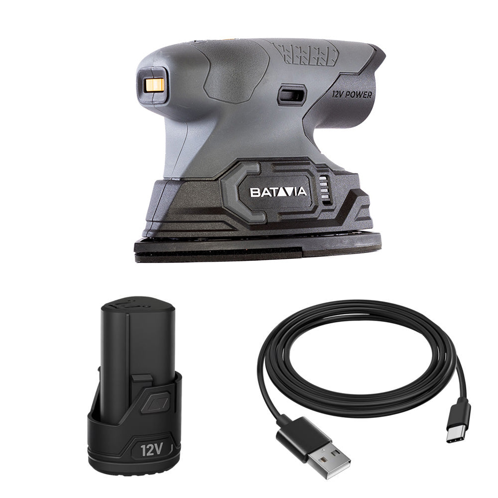 12V Ponceuse Multifonction Sans Fil - Avec Batterie 2.0 Ah Et Câble De Charge USB-C