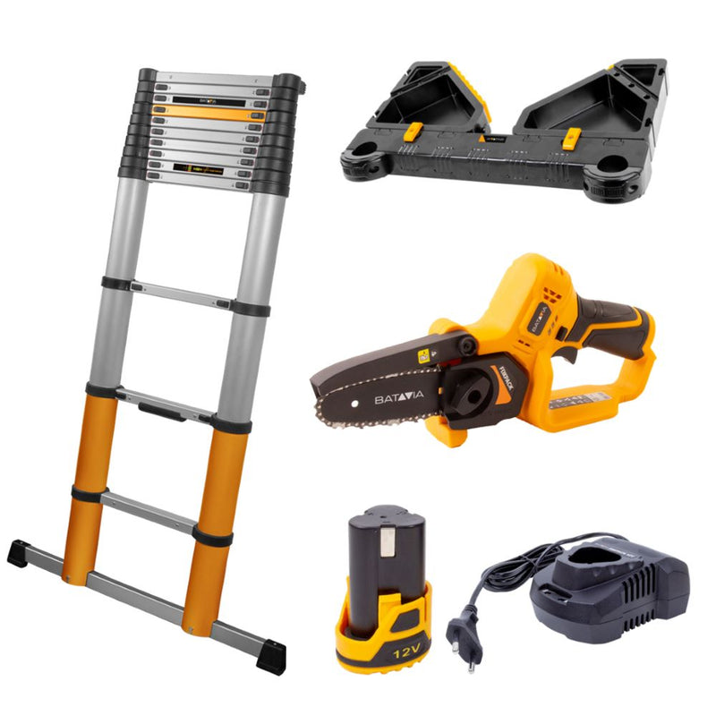 Load image into Gallery viewer, Telescopic Ladder - Incl. Stand-off &amp; Tool Tray &amp; 12V Chainsaw Set
