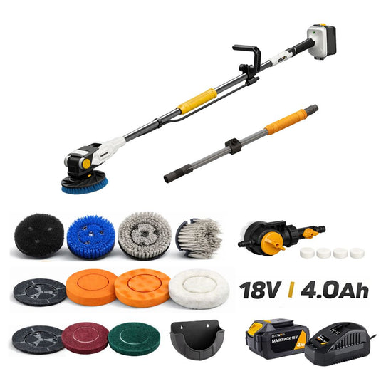 18V Twin Brush Set - Cordless Brushless Power Scrubber - Incl. All Accessories