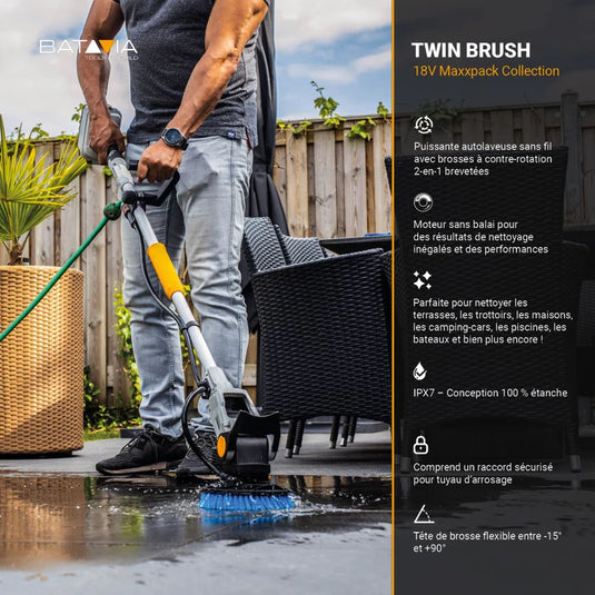 18V Twin Brush - Snoerloze Borstelloze Power Scrubber - Incl. 2.0Ah Accu & Lader