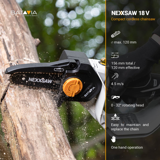 Nexxsaw V3 met 4.0 accu en snellader + verlengsteel en titanium ketting