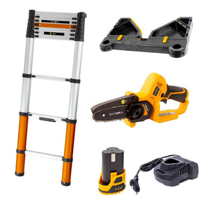 Escalera Telescópica – Distanciador de Pared y Bandeja para Herramientas & 12V Motosierra compacta de batería